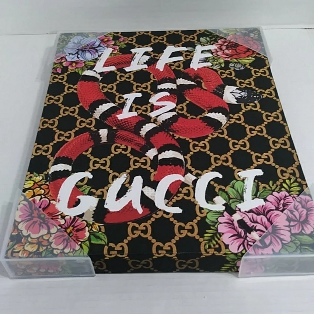 Life Is Gucci Snake & Floral Sleek & Stylish Gold Logo Canvas Wall Art *…